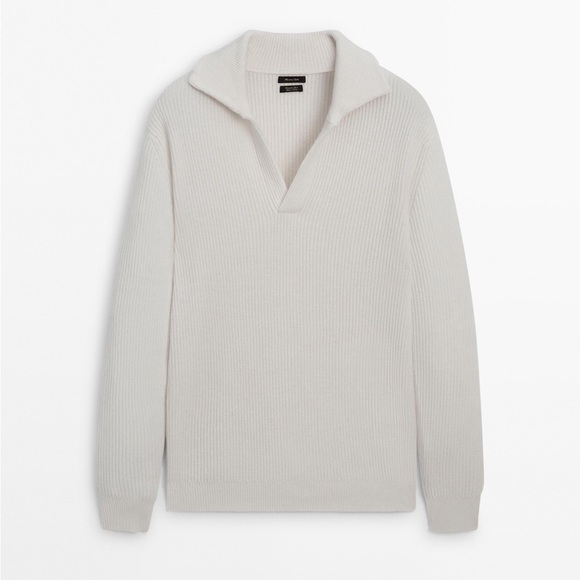 MASSIMO DUTTI Extrafine Wool Blend Ribbed Knit Polo Sweater - Picture 7 of 16